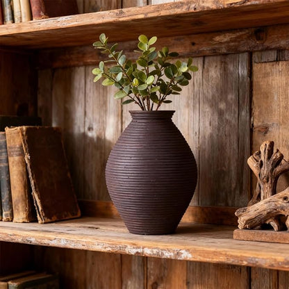 Brown Rustic Vase – 8.6" Farmhouse Vase for Table Centerpiece, Resin Vintage Vases for Pampas Grass, Rustic Decor for Dining Table, Entryway, Mantel or Living Room Shelf