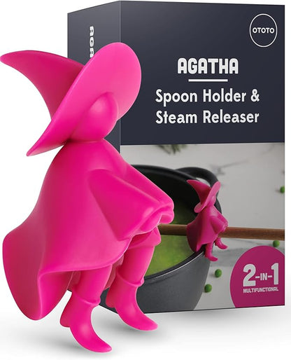 OTOTO Agatha Spoon Holder - Goth Cute Spoon Rest for Stove Top, Gothic, Spooky Cooking Gifts, Witchy Gifts, Cool Kitchen Gadgets, Halloween Gifts (Pink)
