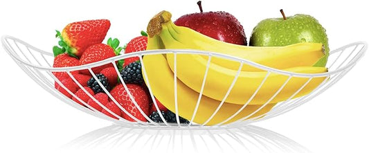 Lainrrew Metal Wire Fruit Basket Bowl for Kitchen Counter - Storage Holder Stand for Countertop, Home Decor (White)