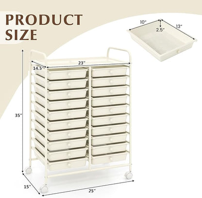 GOFLAME 20-Drawer Rolling Storage Cart, Multifunctional Art Craft Organizer, Mobile Utility Storage with Removable Drawers & Lockable Wheels, Craft Cart for Home Office, White