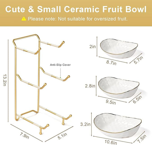 OdoVow 3 Tier Fruit Bowl for Kitchen Counter - Ceramic Fruit Rack, Fruit Basket for Fresh Fruit&Veggies, Tiered Fruit Platter Serving Trays for Party