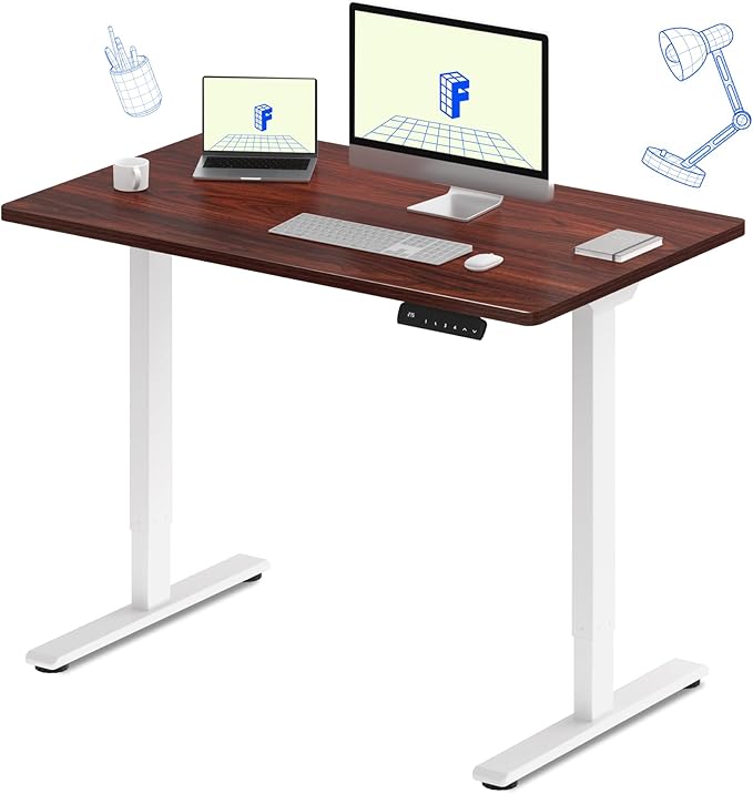 FLEXISPOT E3 Dual Motor Electric Standing Desk 48 x 30 Sit Stand Up Desk, Holds 220 lbs, Adjustable Height w/Memory Presets, One-Piece Mahogany Desktop & White Frame, Ships in 2 Boxes