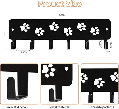 Key Hooks Key Holder Decorative Dog Leash Holder for Wall, 6 Hooks 9.75×2.73 inch for Wall Decorative Animal Storage Rack Adhesive, Black Hooks for Entrance Living Room Kitchen-Gifts for Dog Lovers