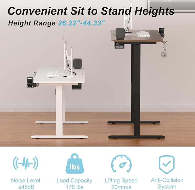 Electric Standing Desk with Cable Management Tray,55x24 Inch Adjustable Height Sit Stand Desk,with Memory Presets & Anti-Collision Computer Desk,for Office,Home,Walnut Top&Black Frame