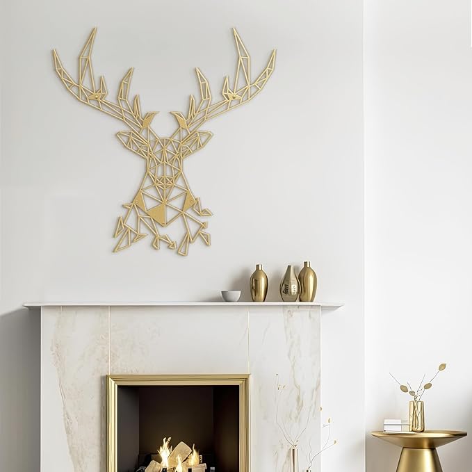SIGNLEADER Metal Wall Art Decor Deer Head Antlered Animal Modern Abstract Wall Sculpture Hangings Home Decoration for Living Room, Bedroom, Bathroom, Kitchen, Outdoor - 18" Gold
