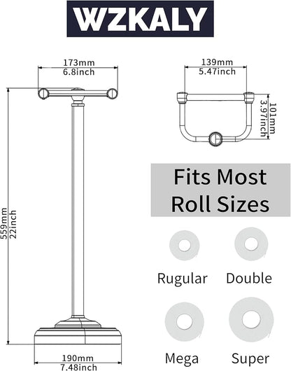 Black Toilet Paper Holder Stand, Matte Black Toilet Paper Holder Free Standing, Post Pivoting Design & Stable Weighted Base SUS304 Stainless Steel for Bathroom(Mega Roll)
