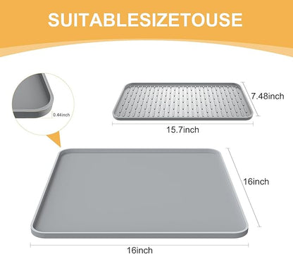 Silicone Coffee Mat,16'' x 16'' Coffee Bar Mat with Detachable Dish Drying Mat for Kitchen Countertops,Coffee Bar Accessories Fit Under Coffee Maker Coffee Machine Espresso Machine Dish Rack
