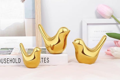 LAIDANLA Small Birds Statues Golden Modern Style Home Decor Birds Small Animal Sculpture for Living Room Office Desktop Shelf Coffee Table Bedroom（2pcs）