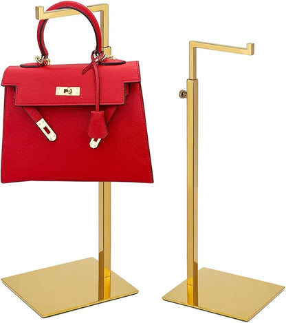 Gold Purse Display Stand, 2 Pack Handbag Display Stand Adjustable Height Stainless Steel Stability Non-slip Base,22lbs Large Bags Display Rack Luxury Purse Holder for Table Retail Closet