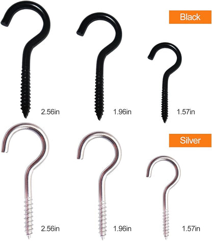 30 Pieces Stainless Steel Screw in Hooks for Hanging,Ceiling Hooks Cup Hook Screw for Hanging Christmas Lights LED Lights Outdoor Christmas Thanksgiving Decorations Indoor(Black,2.56")