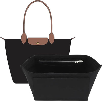 Doxo Felt Purse Organizer Insert Compatible with Longchamp Lepliage Large and More, Felt Bag Liner Keeps Tote Handbags Shaped & Neat (Black,Large)