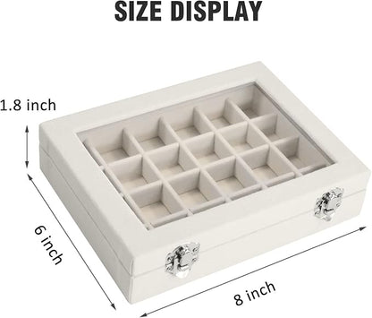 Vicoter Velvet Jewelry Box 24 Grid Jewelry Ring Display Organiser Box Tray Holder Earrings Storage Case for Girls Wife Mom Women (Beige)