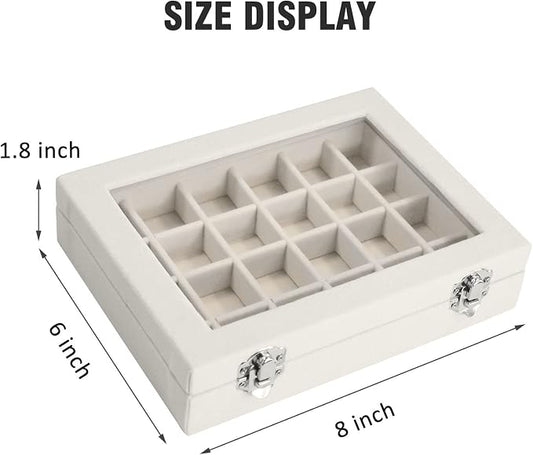 Vicoter Velvet Jewelry Box 24 Grid Jewelry Ring Display Organiser Box Tray Holder Earrings Storage Case for Girls Wife Mom Women (Beige)