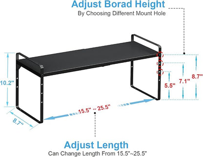 15.5 to 25.5 Inch Kitchen Cabinet Shelf Organizers, Adjustable Kitchen Counter Shelf Organizer, Set of 3 Expandable Countertop Storage Shelves, Stackable Design, 30LBS Heavy Duty, Space Saver