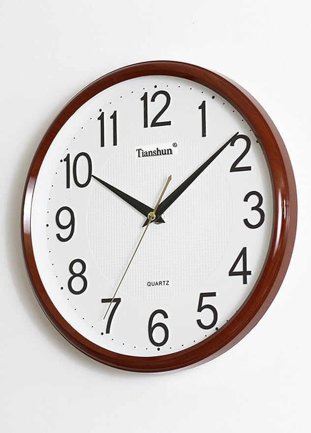 Wall Clock Silent Non-Ticking Battery Operated 12 Inch Wood Grain Large Easy to Read 3D Numbers for Office Living Room Bedroom Kitchen (Cherry Wood)