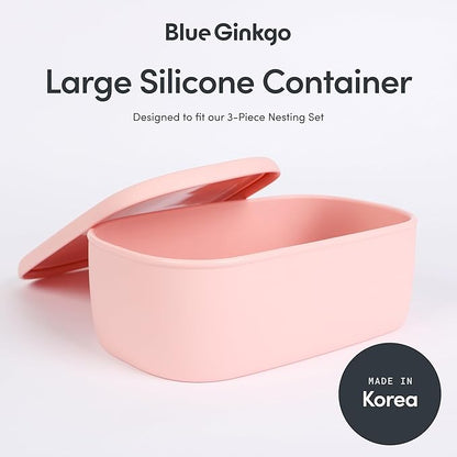 BLUE GINKGO Nesting Silicone Containers - Large Silicone Food Storage Container | BPA Free, Airtight, Dishwasher and Freezer Safe (47.5 oz) - Pink
