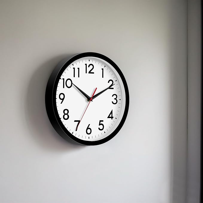 DAXSMY Wall Clock Analog 10 Inch Silent Non Ticking Battery Operated Modern Decorative for Living Room Kitchen Office Bedroom Bathroom(Black)