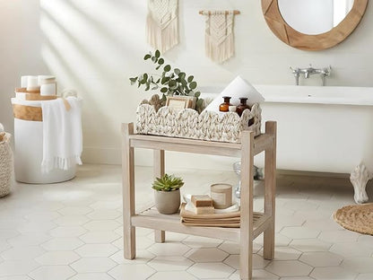 Toilet Basket,Set of 2 Scalloped Baskets for Paper Storage,Back of Toilet Tank Basket for Shelves,Countertop,Tank Topper,White,Rectangle