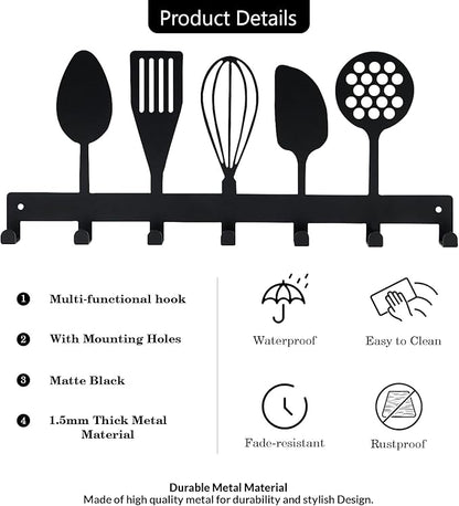 Metal Key Holder, Wall Mounted Key Hooks, Key Holder for Wall, Key Organizer Rack with 7 Hooks, Key Hanger Decor for Kitchen, Entryway, Hallway, Bedroom, Doorway (Cookware 12IN)