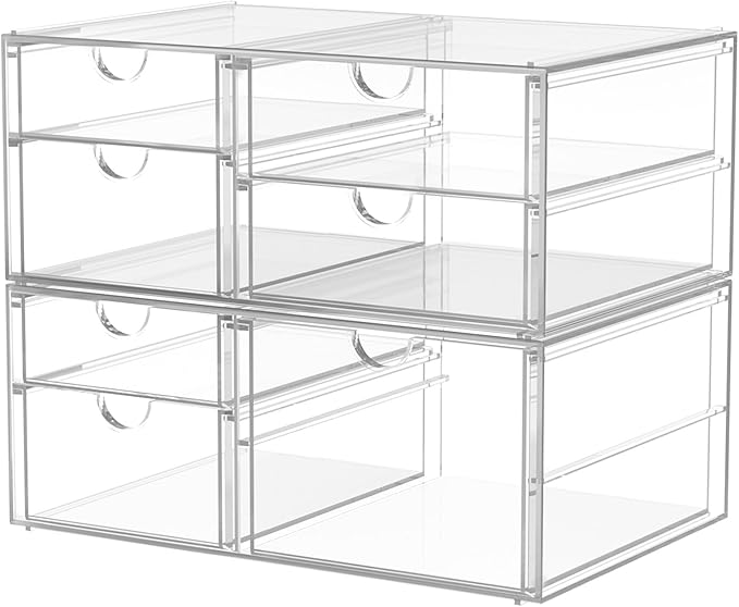 caktraie 2 Pack Desk Organizers, Makeup Organizer Storage with 7 Drawers, Desktop Office Supplies, Clear Desk Accessories, Dustproof Drawer Organizer and Storage for Make Up, Jewelry, Pen