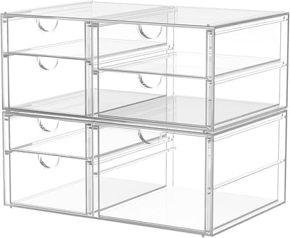 caktraie 2 Pack Desk Organizers, Makeup Organizer Storage with 7 Drawers, Desktop Office Supplies, Clear Desk Accessories, Dustproof Drawer Organizer and Storage for Make Up, Jewelry, Pen