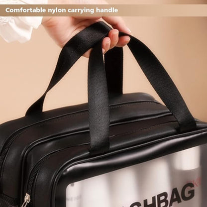 Travel Toiletry Bag for Women and Men, Matte Translucent Toiletry Bag with Handy Handle, Makeup Cosmetic Organizer Bag for Travel Toiletries Accessories (Black-XL)