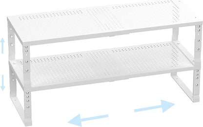 Cabinet Shelf,Expandable Adjustable Stackable Kitchen Organizer,for cabinets, Kitchens, countertops, bathrooms Shelf Organizer(2Packs/White,Large)