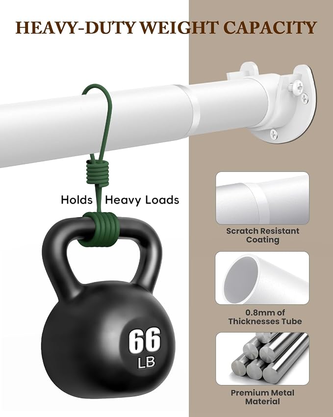Heavy Duty Closet Rod, 17-28 IN Closet Rods for Hanging Clothes, White