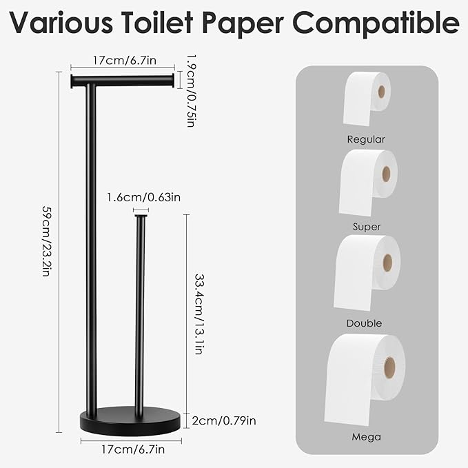 Toilet Paper Holder Stand, Bathroom Toilet Papers Stand with Large Reserve, Rustproof & Anti-Corrosion Free Standing Toilet Paper Holders, Non Tipping Toilet Paper Holder Free Standing with Thick Base