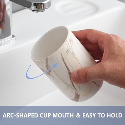 Brown Marble Toothbrush Holders - Ceramic Toothbrush Holders for Bathrooms, Toothbrush Toothpaste Holders, 2 Marble Bathroom Tumbler Cups Reusable Toothbrush Mouthwash Cup, Bathroom Counter Organizer