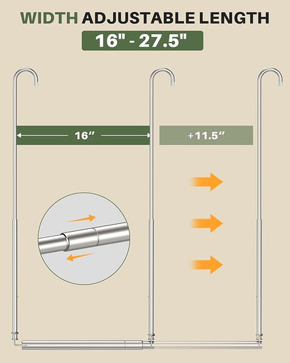 Hanging Closet Rod, Adjustable Height & Width Closet Rods for Hanging Clothes-Closet Extender Hanging Rod Space-Maximizing Design Suitable for Hanging and Drying Clothes, Silver