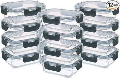 GULFLIN 24-Piece Small Glass Food Storage Containers with Lids Airtight, 1.5 Cup Meal Prep Containers Set, Microwave&Dishwasher Safe, Leak-Proof, BPA-Free, Grey
