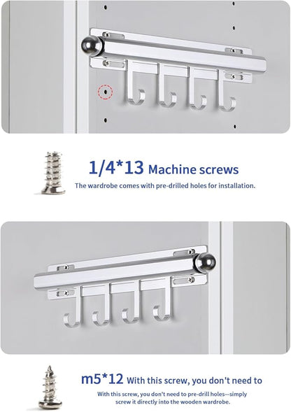 12" Valet Rod for Closet Pull Out With 4 Hooks Valet Rods for Closets (2Pack Silver) Closet Valet Rod Slide Out