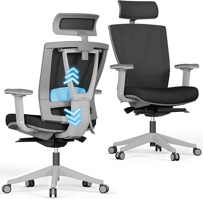AUTONOMOUS ErgoChair Pro Black White Ergonomic Office Chair For Back Pain Relief Adjustable Lumbar Support, Headrest, Big And Tall Home Office Desk Chair Comfy 300 LBS with Swivel Wheels For Long Hour