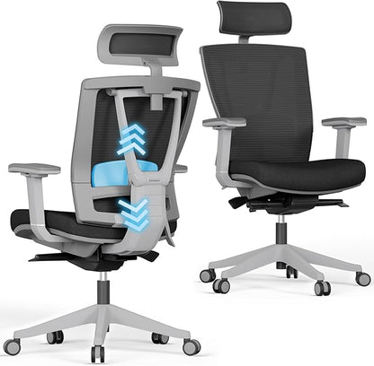 AUTONOMOUS ErgoChair Pro Black White Ergonomic Office Chair For Back Pain Relief Adjustable Lumbar Support, Headrest, Big And Tall Home Office Desk Chair Comfy 300 LBS with Swivel Wheels For Long Hour