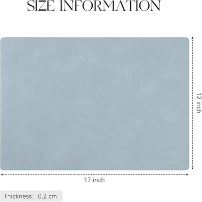 MOSAYT Vinyl Placemats Set of 8-12 X 17 Inch - Faux Leather 100% Waterproof Oil-Proof Wipeable PU Place Mats, Heat Resistant Reversible Table Mats for Kitchen, Dining, Outdoor (Light Grayish Blue)