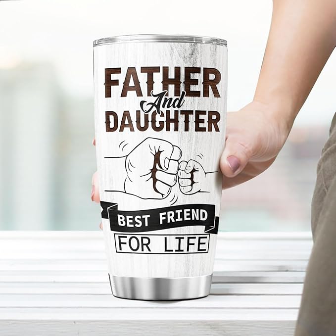 Father and Daughter Best Friend for Life Gift, 20oz Insulated Stainless Steel Tumbler, Unique Holding Hands Fist Bump Design, Birthday, Christmas, Father's Day
