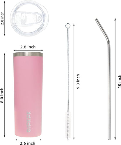 BJPKPK Skinny Insulated Tumbler, Stainless Steel Reusable Slim Insulated Travel Coffee Cup with Lid,Light Pink,20oz | Skinny, Reusable, Slim, Insulated, Travel Coffee Cup, with Lid