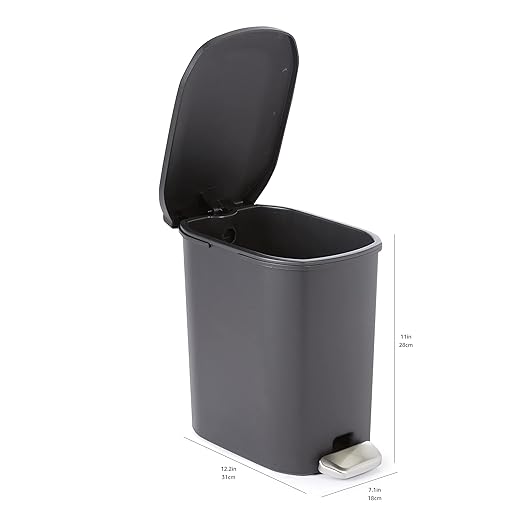 Amazon Basics Compact Plastic Bathroom Trash Can with Soft-Close Lid, Hands-Free Foot Pedal, Removable Inner Bucket, 6 Liters, Black
