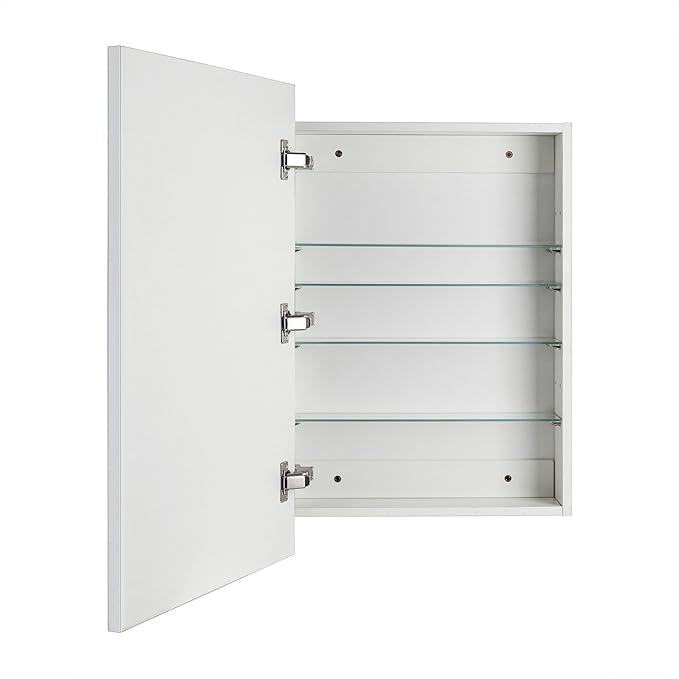 TEHOME 20'' x 30'' Chrome Recessed and Surface Mount Bathroom Medicine Cabinet with Mirror Square Cornered Metal Framed Rounded Rectangle Medicine Cabinet Mirror