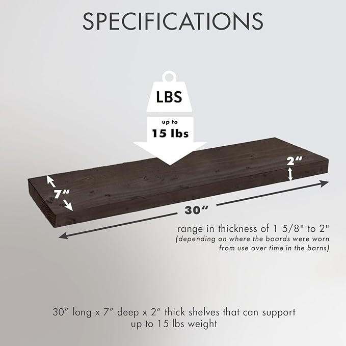Urban Legacy Reclaimed Barnwood Planks | Floating Shelves for Wall w/Flush Mount Shelf Bracket Set Included | Set of 2 (Coffee Bean, 30"x7"x 2")