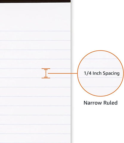 Amazon Basics Narrow Ruled Lined Writing Note Pads for Notes, Office Supplies, 5" x 8", White, 12-Pack of 50 Pages, Perforated