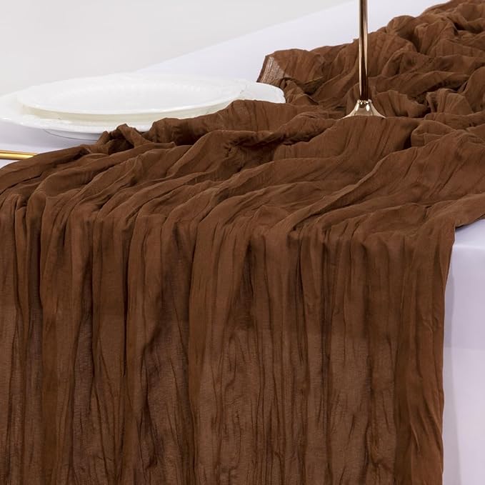 Socomi 6pcs Brown Coffee Valentine's Day Cheesecloth Table Runner Boho Rustic Gauze 120 inch 10FT Cheese Cloth Runner for Wedding Party Baby Shower Birthday Home Decor Holiday Decorations