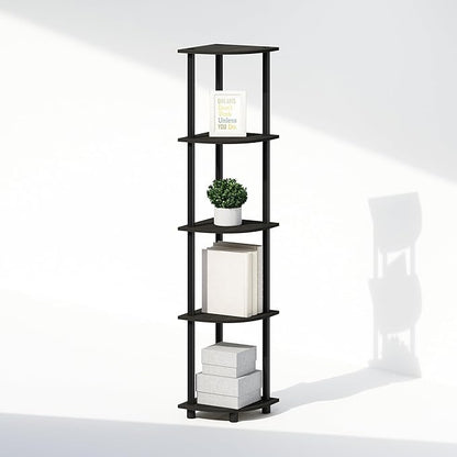 Furinno Turn-N-Tube Storage Shelves, 5-Tier Book Shelf, Corner Shelf, Toolless Open Shelves, for Organization and Storage, Living Room, Home Office, Hallway, Bedroom, Espresso