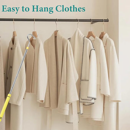 Clothes Hook Pole, Clothes Hanger Reaching Hook for Hanging Clothes Light and Plants Extendable from 35" to 50" Made of Stainless Steel Tube with Sponge Handle (51inch)