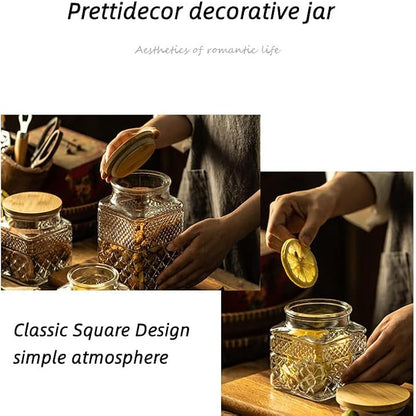 Prettidecor Glass Storage Jars, 38 FL OZ Airtight Canisters with Bamboo Lid, Decorative Kitchen Containers for Cereal, Nuts, Snacks, Candy, Cookies, Coffee, Tea