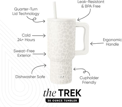Simple Modern 30 oz Trek Tumbler with Handle and Straw Lid | Cup Holder Friendly Insulated Stainless Steel Travel Mug | Cream Leopard