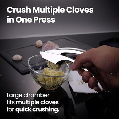 Lifetime Replacement Garlic Press Stainless Steel No Need to Peel Detachable Handles for Coarse & Fine Mincing-Premium Garlic Mincer Tool, Easy to Clean, Dishwasher Safe Garlic Crusher
