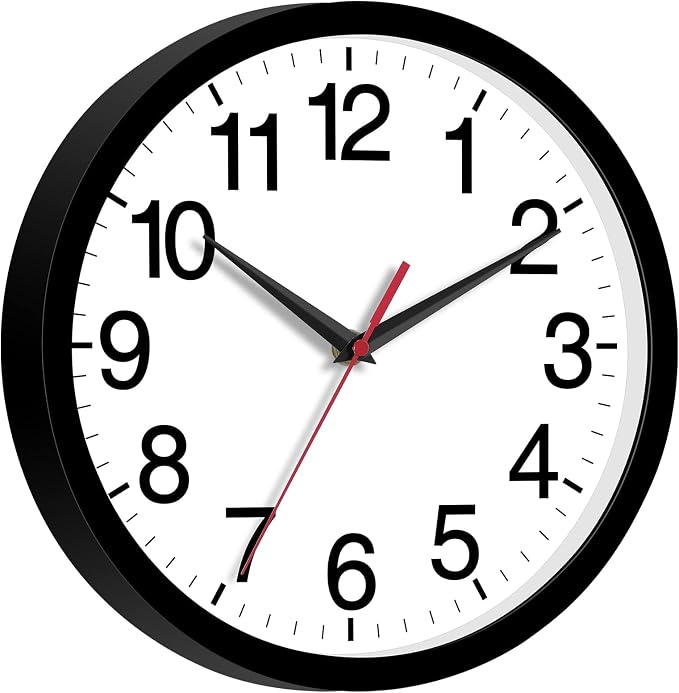 Rohioue Wall Clock Modern 10 Inch Black Battery Operated Silent Non Ticking Analog for Living Room Office Home Bedroom Kitchen Bathroom