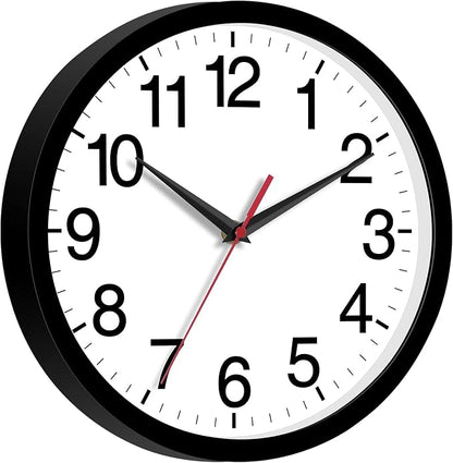Rohioue Wall Clock Modern 10 Inch Black Battery Operated Silent Non Ticking Analog for Living Room Office Home Bedroom Kitchen Bathroom